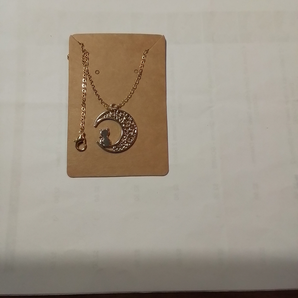 Cat on Filigree Moon Necklace